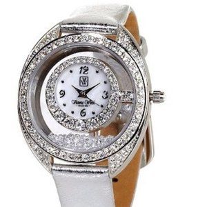 Victoria Wieck Silver leather floating crystal watch